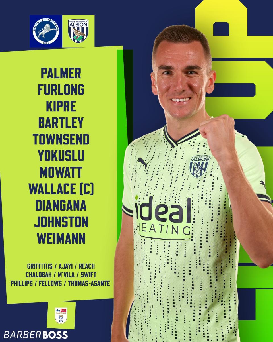 A graphic displaying Albion's starting XI against Millwall