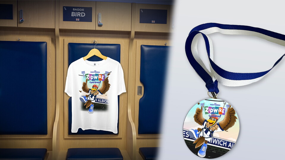 Zipwire T-shirt hanging up in the dressing room & medal.