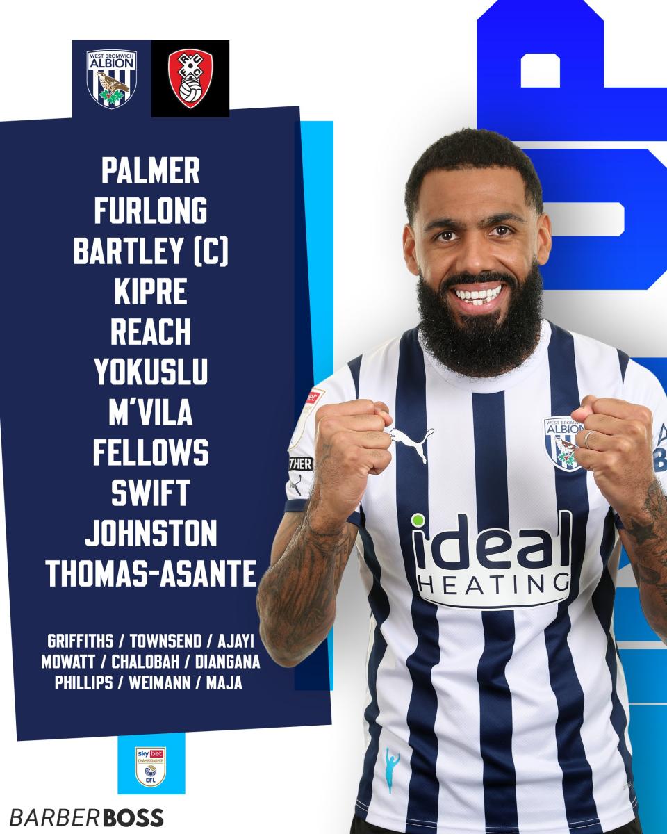 A graphic displaying Albion's starting XI against Rotherham