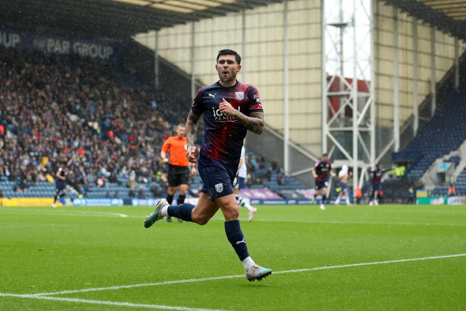 Alex Mowatt celebrates scoring for Albion at Preston North End 