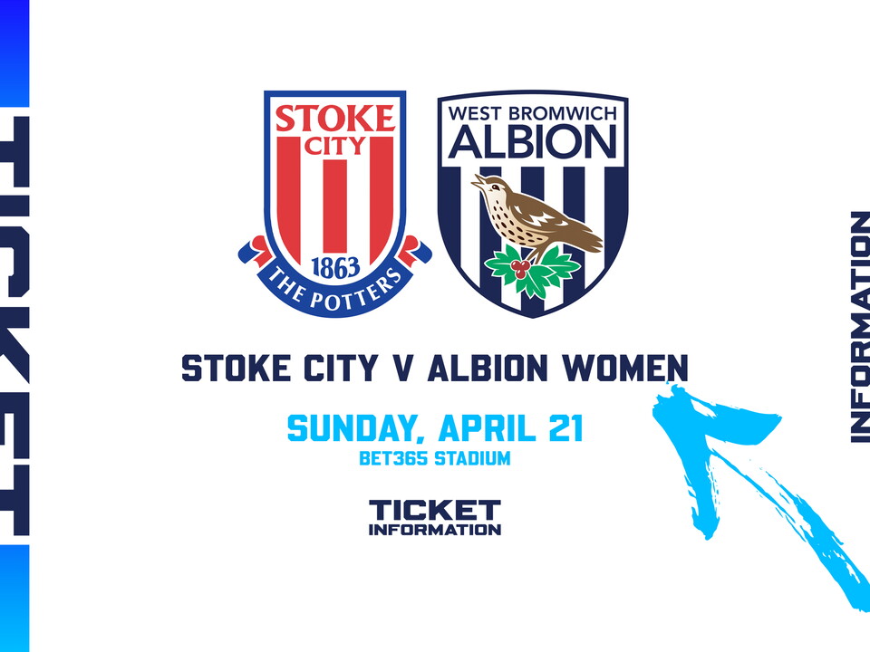 A ticket graphic displaying information for Albion Women's game against Stoke