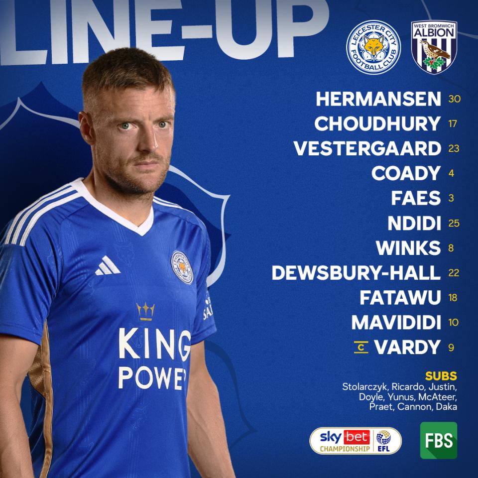A graphic displaying Leicester's starting XI against Albion