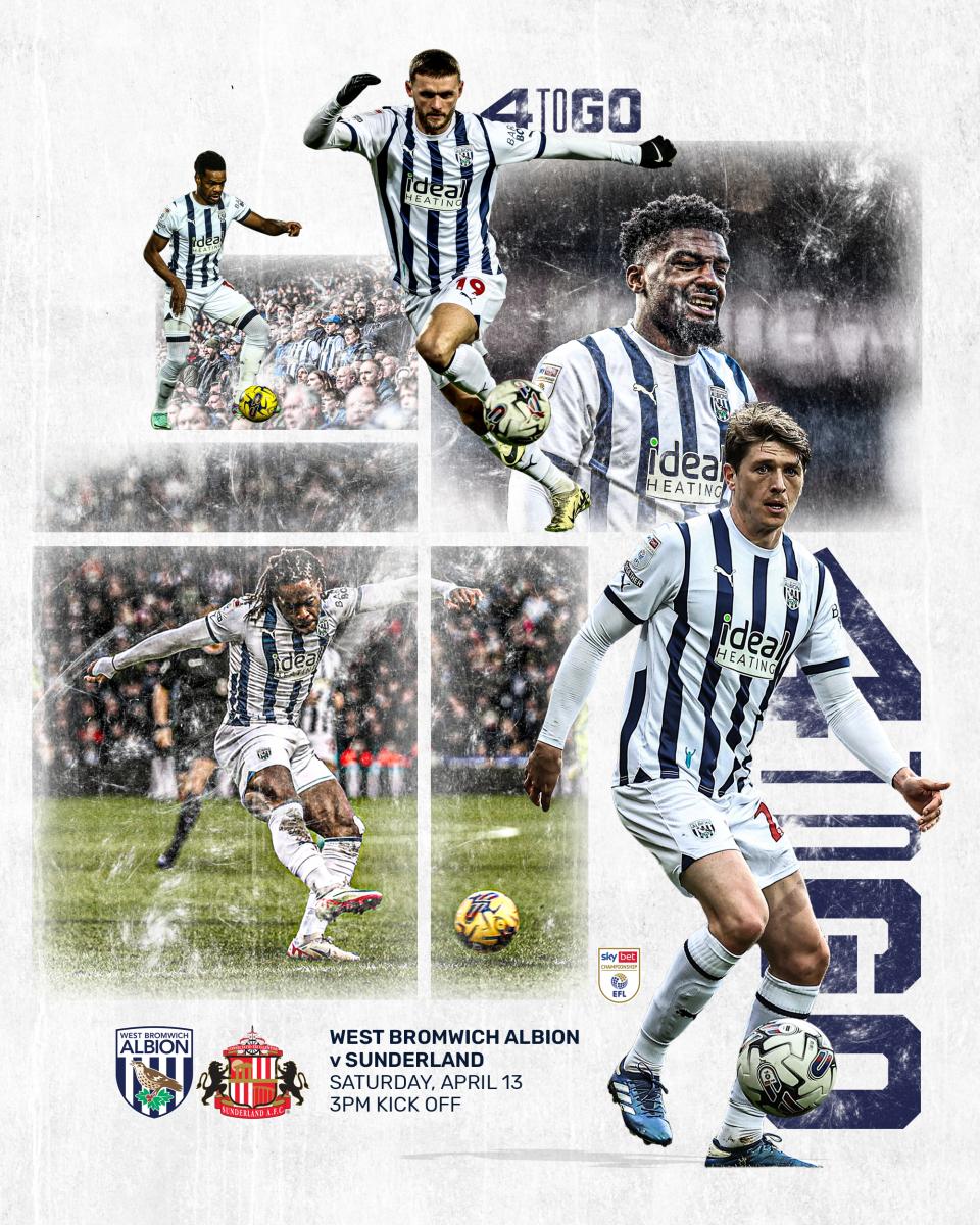 A matchday graphic displaying several men's players and text saying 'four to go'