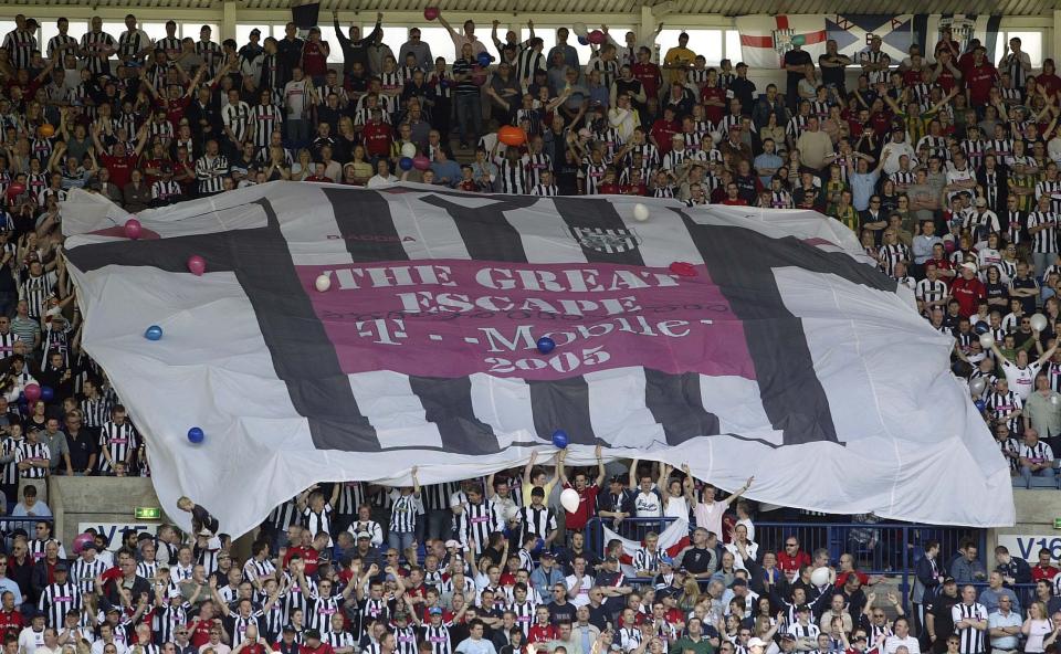 A general view of a huge flag displayed in the Birmingham Road End before Albion's clash with Portsmouth in 2005