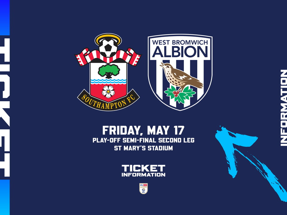 A ticket graphic displaying information for Albion's play-off semi-final second leg at Southampton