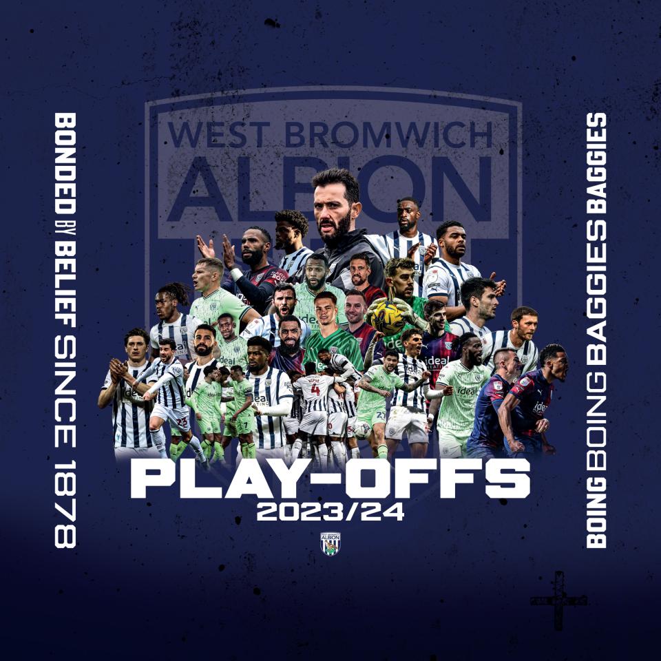 A play-off graphic featuring Carlos Corberan and Albion's men's squad