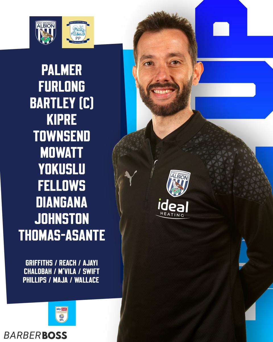 A graphic displaying Albion's starting XI against Preston
