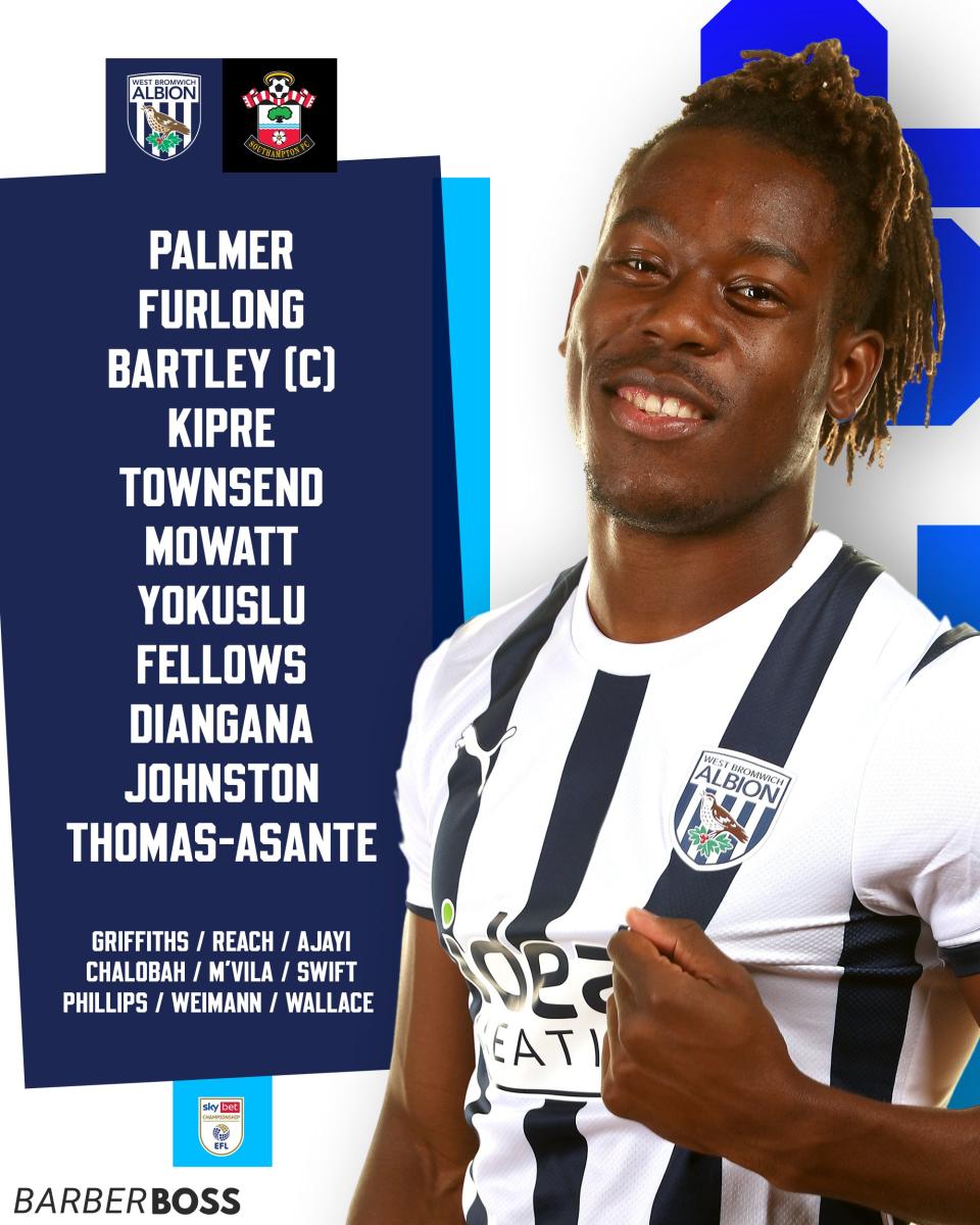 A graphic displaying Albion's starting XI against Southampton