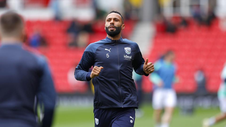 Kyle Bartley warming up before a game at Stoke in April 2024