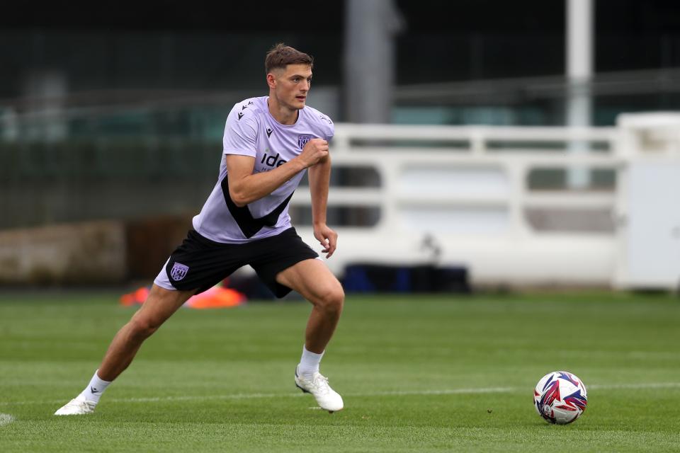 Caleb Taylor on the ball during a training session 