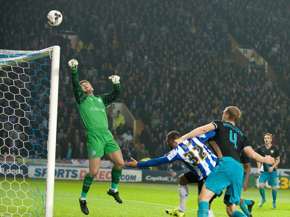 A photo of Albion goalkeeper Joe Wildsmith playing against Arsenal for former club Sheffield Wednesday
