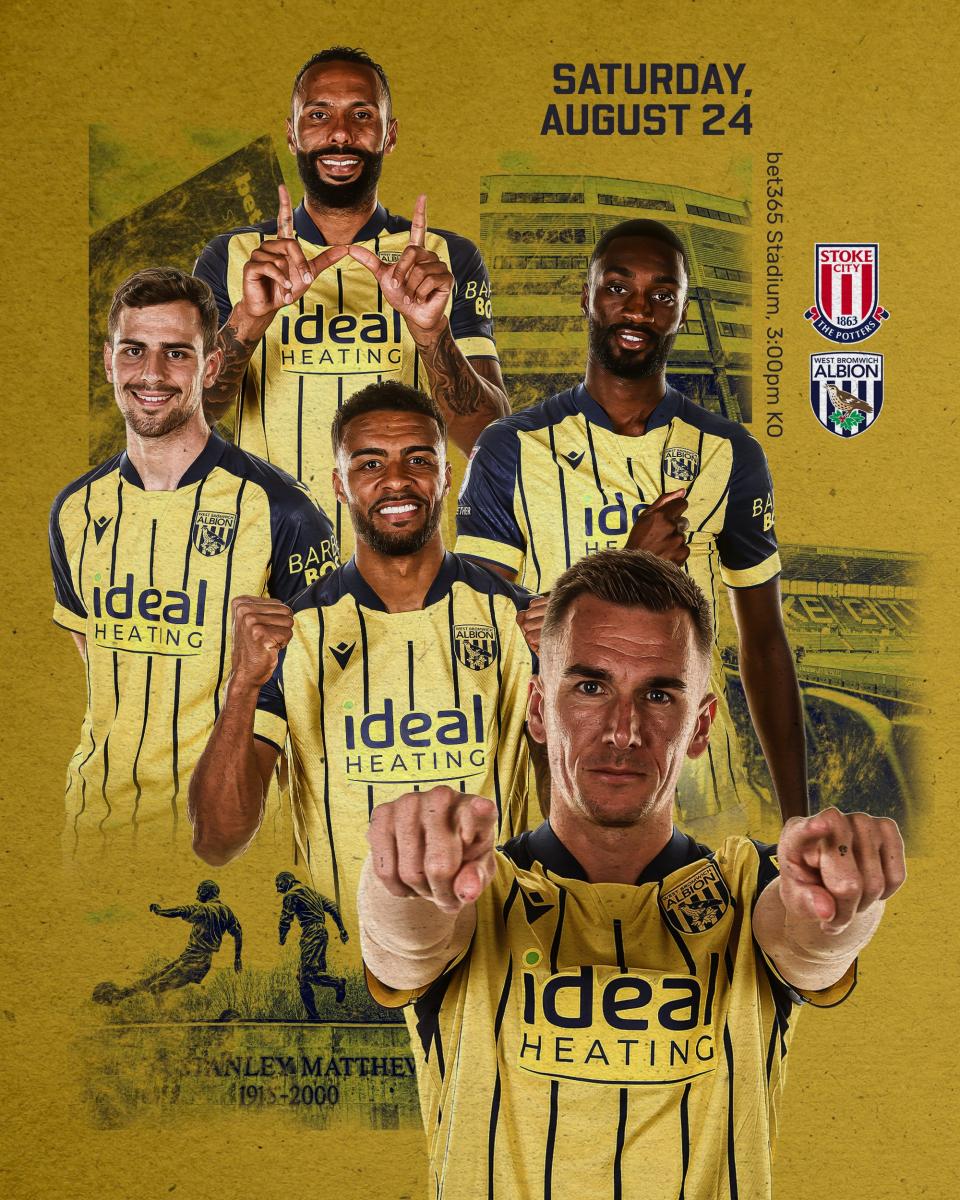 A graphic displaying Jed Wallace, Darnell Furlong, Jayson Molumby, Semi Ajayi and Kyle Bartley in Albion's yellow kit