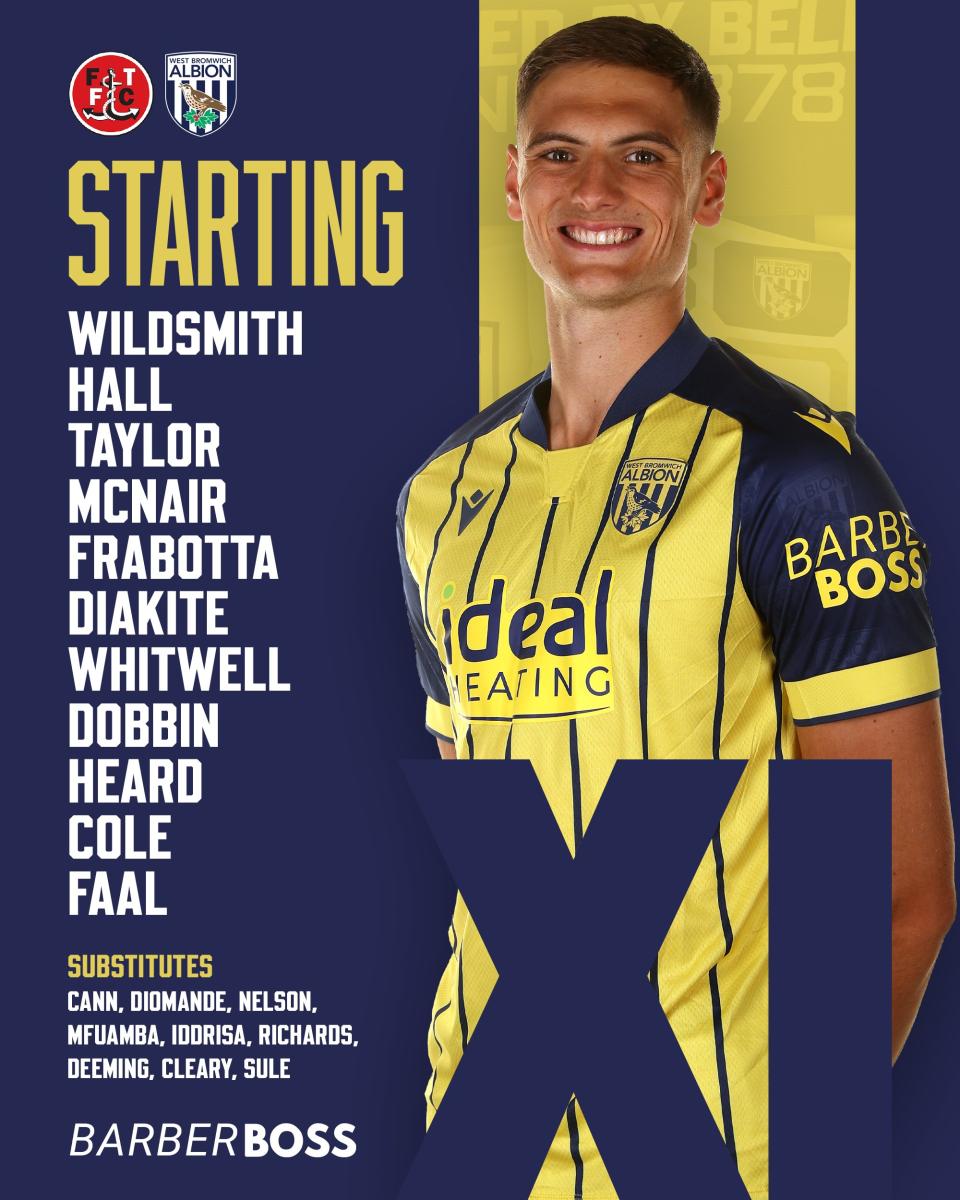 A graphic displaying Albion's starting XI against Fleetwood