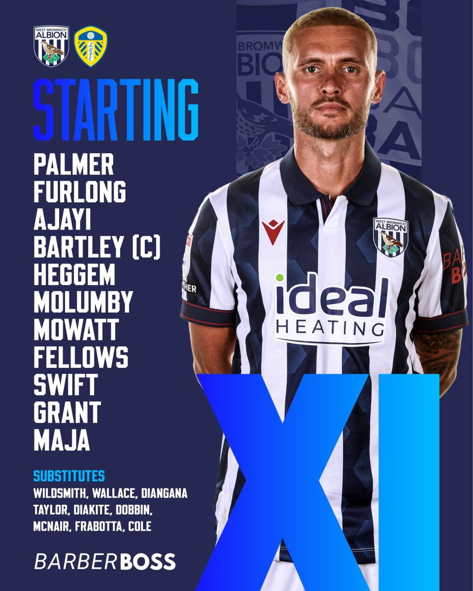 A graphic displaying Albion's starting XI against Leeds