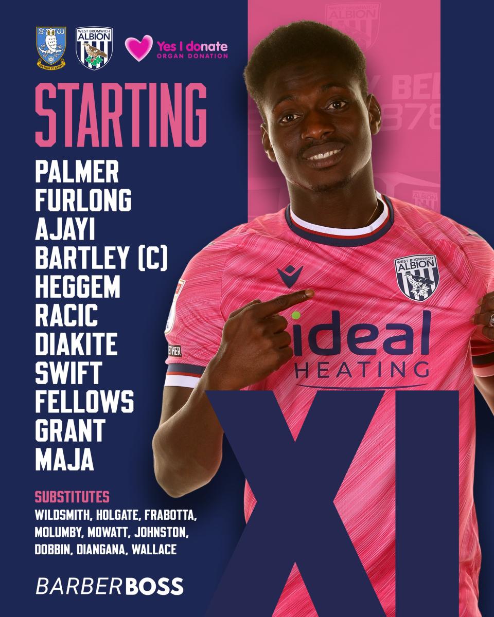 A graphic displaying Albion's starting XI against Sheffield Wednesday