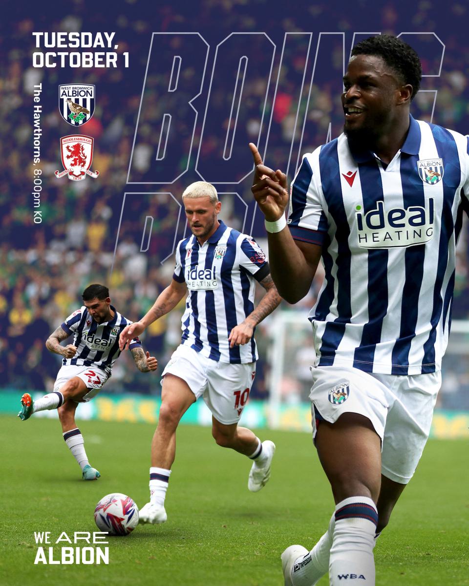 A pre-match graphic lead by Josh Maja and John Swift ahead of Albion's game against Middlesbrough