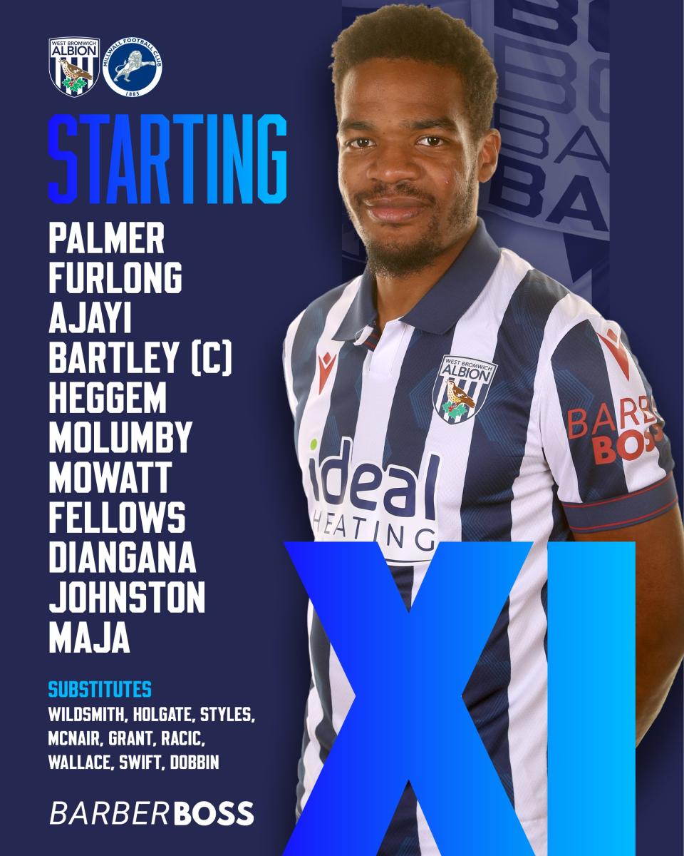 A graphic displaying Albion's starting XI against Millwall