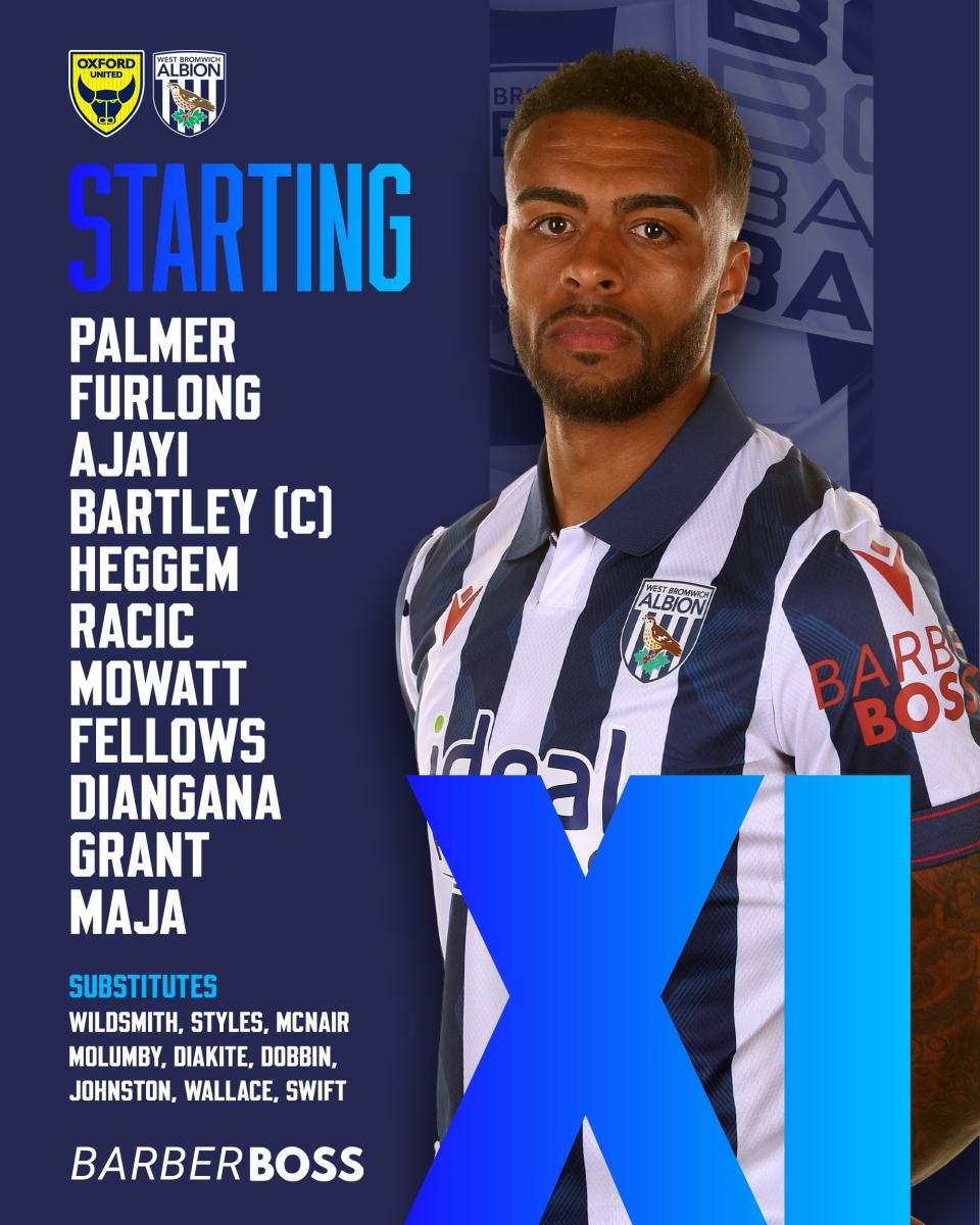 A graphic displaying Albion's starting XI against Oxford