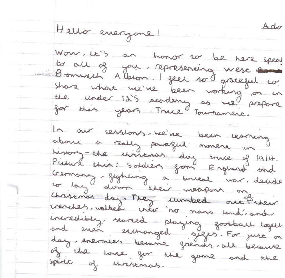 WBA Academy Christmas Truce Project - An example from Arlo's Script