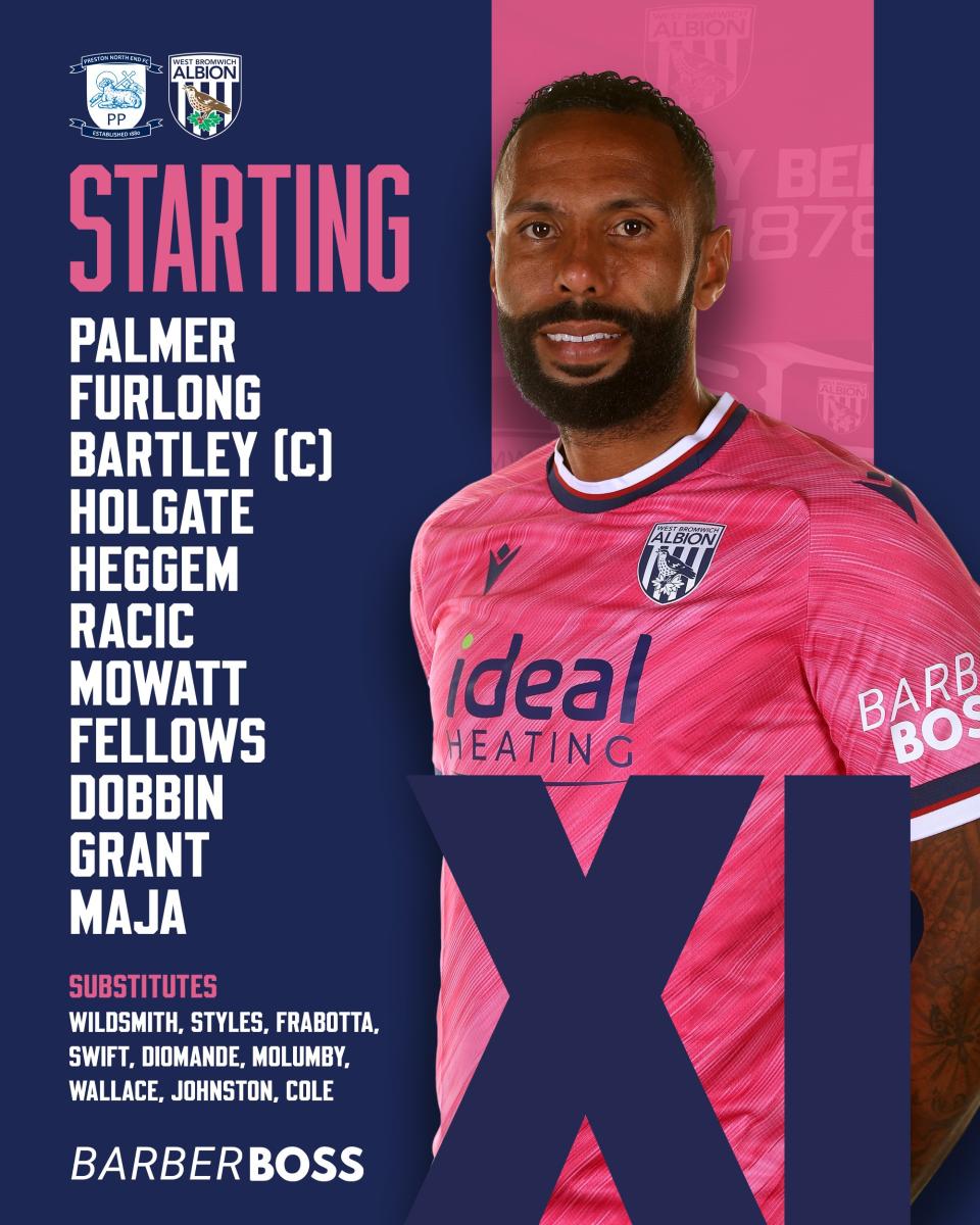 A graphic displaying Albion's starting XI against Preston