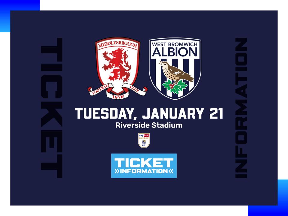 A ticket graphic displaying information for Albion's game against Middlesbrough