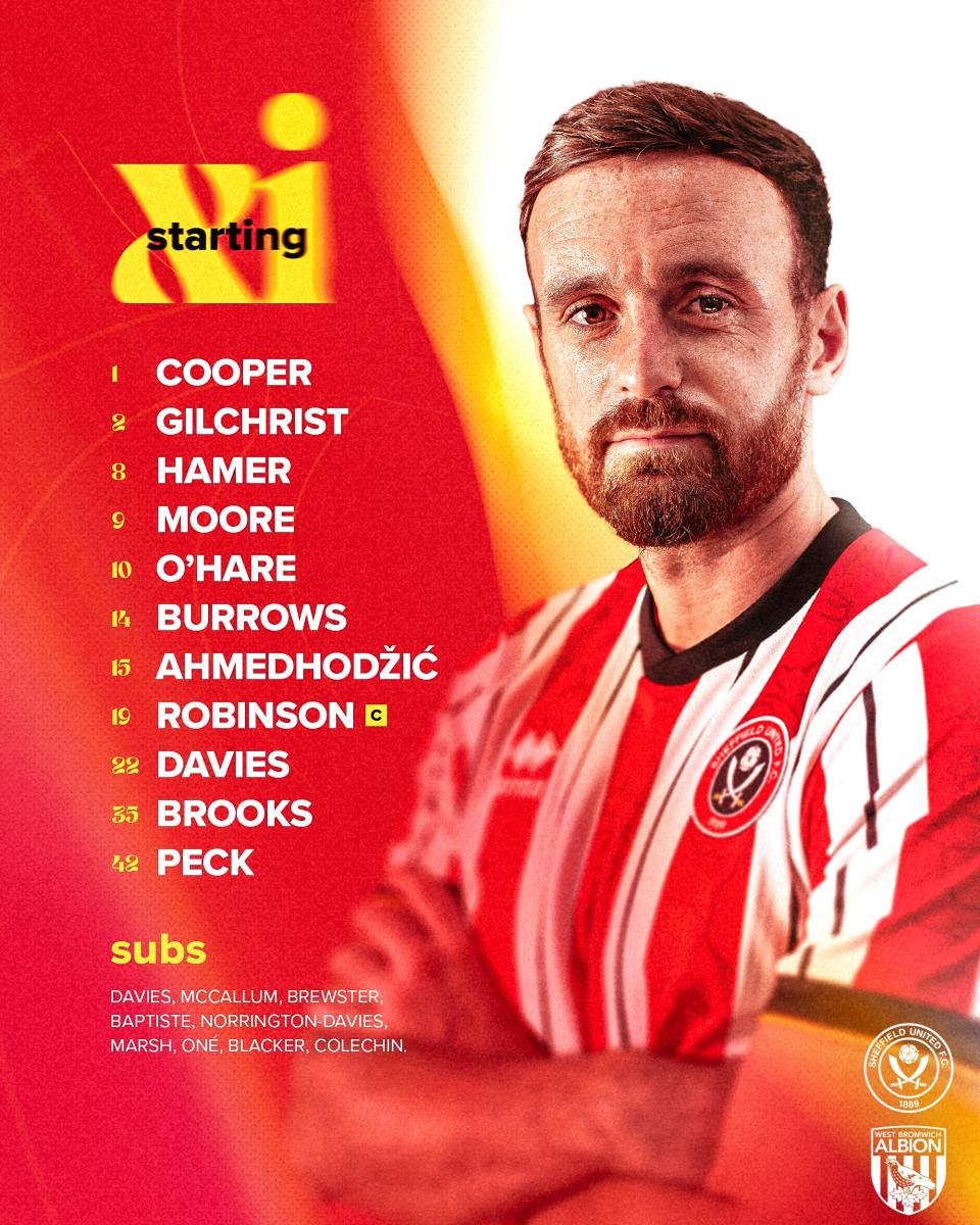 A graphic displaying Sheffield United's starting XI against Albion