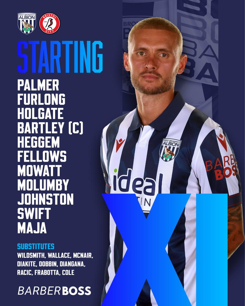 A graphic displaying Albion's starting XI against Bristol City