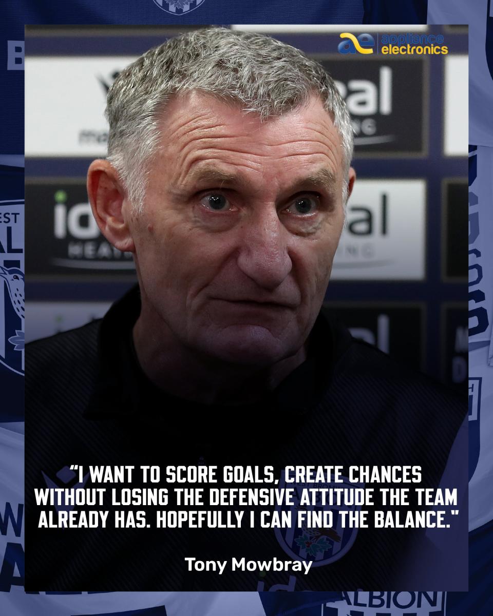 A quotes graphic where Mowbray says: "I want to score goals, create chances, without losing the defensive attitude the team already has. Hopefully I can find the balance."