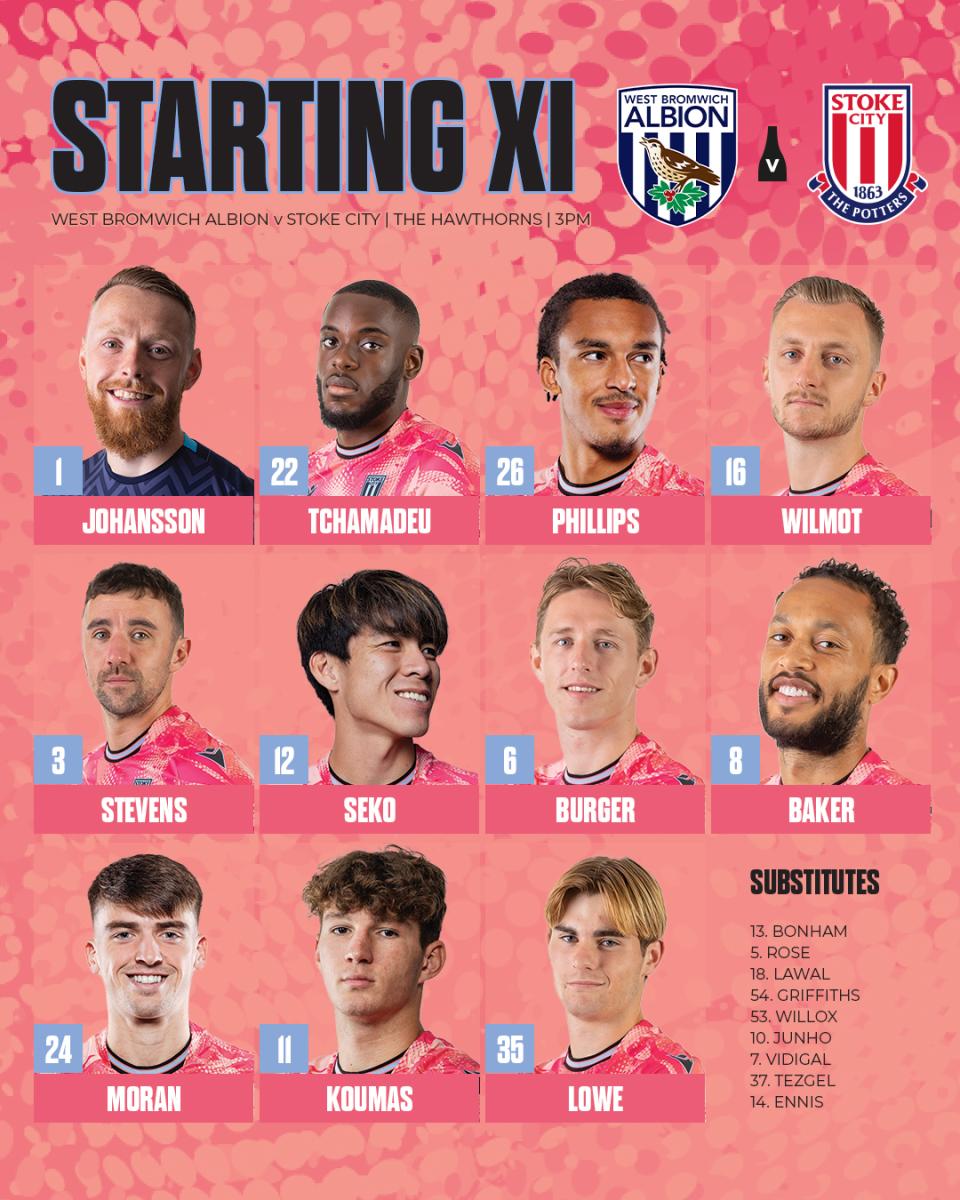 A graphic displaying Stoke's starting XI against Albion