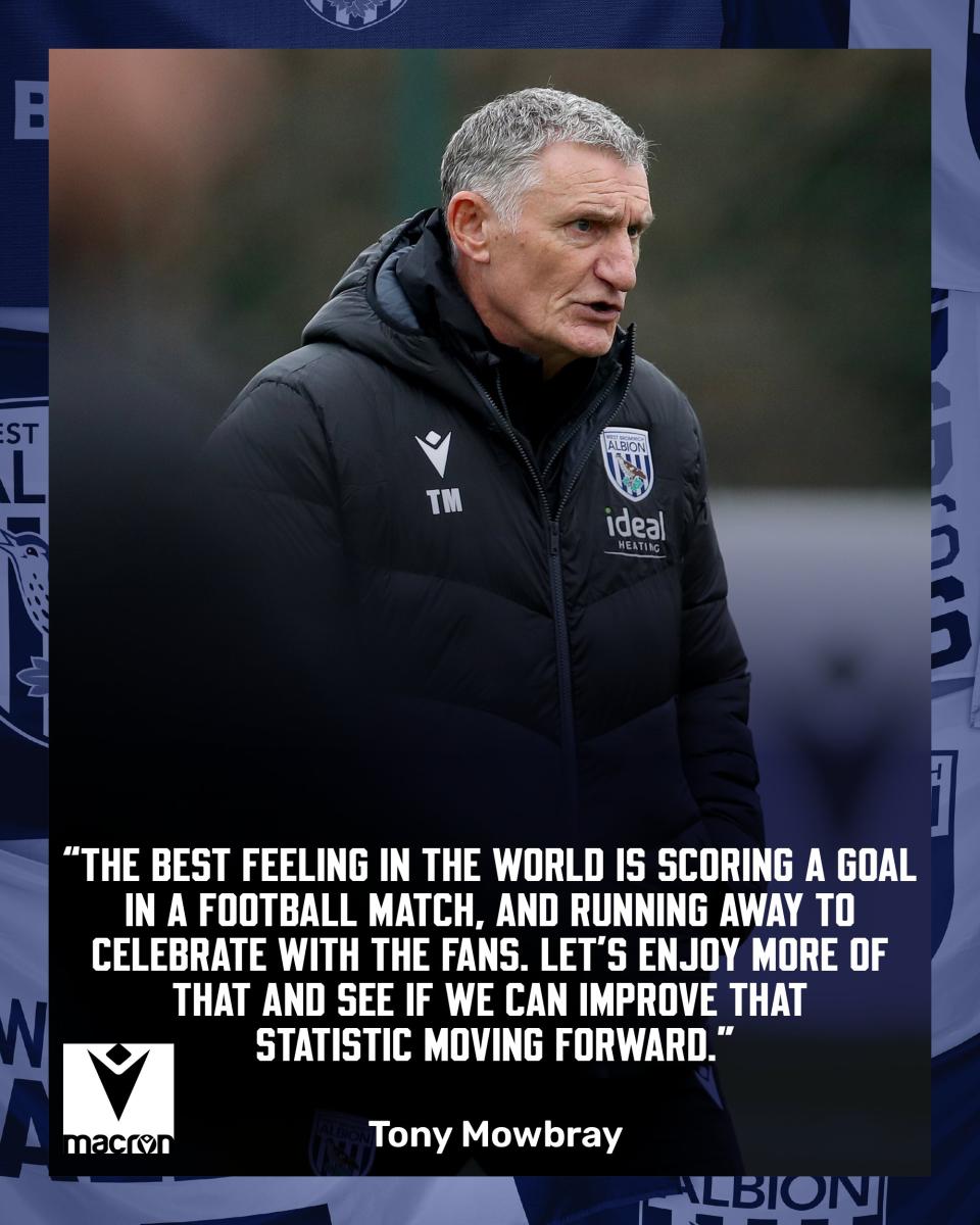 A Mowbray quotes graphic where he says: "The best feeling in the world is scoring a goal in a football match, and running away to celebrate with the fans. Let's enjoy more of that and see if we can improve that."