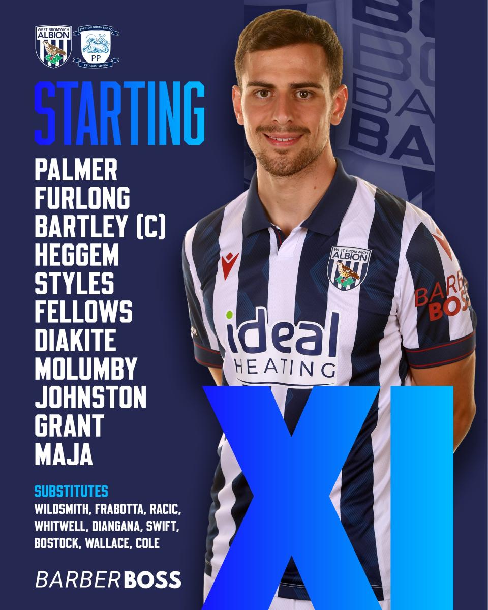 A graphic displaying Albion's starting XI against Preston