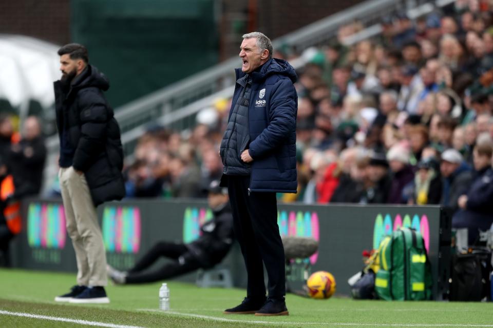 Tony Mowbray on the side of the pitch at Plymouth 