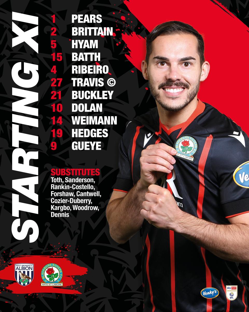 A graphic displaying Blackburn's starting XI against Albion