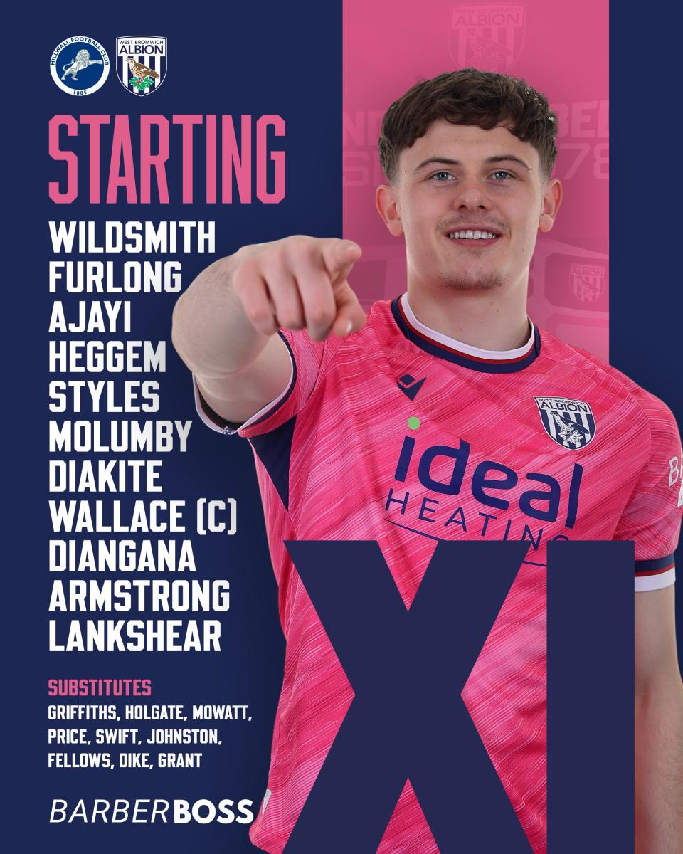 A graphic displaying Albion's starting XI against Millwall