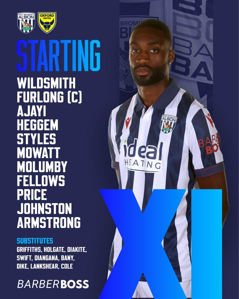 A graphic displaying Albion's starting XI against Oxford