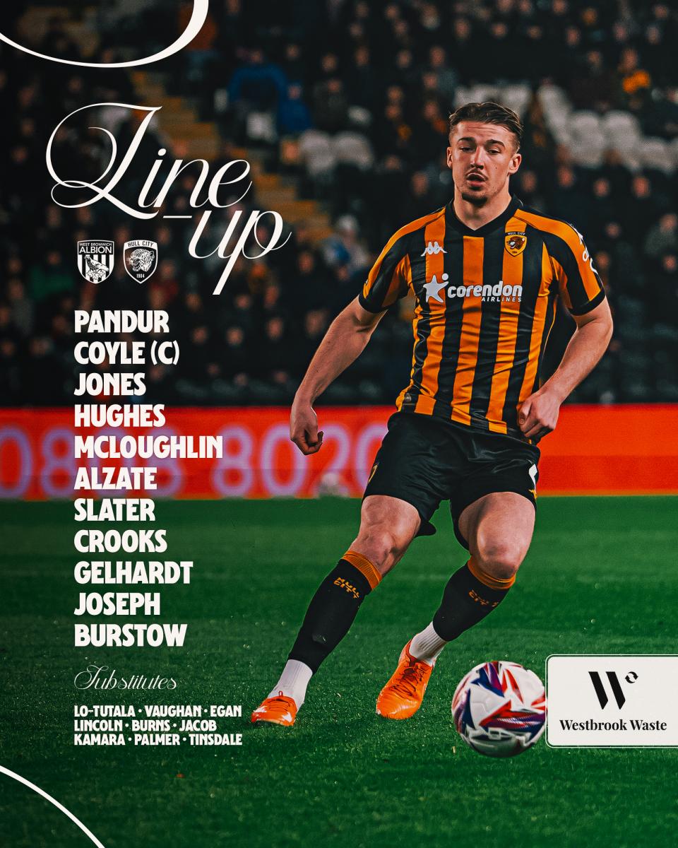 A graphic displaying Hull's starting XI against Albion