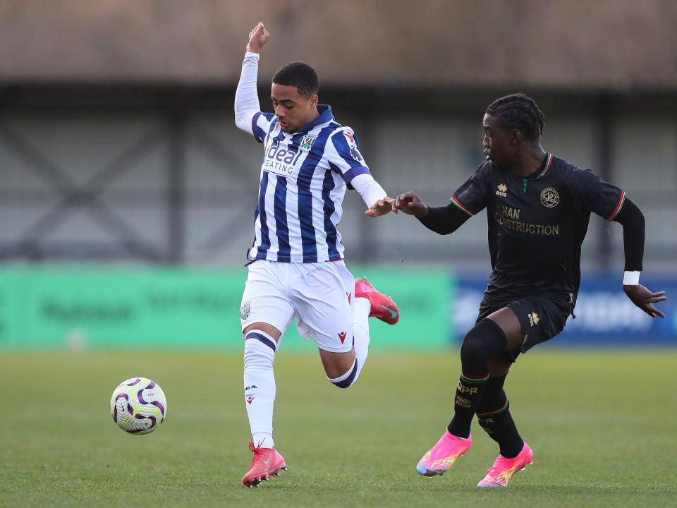 A photo of Albion U21 defender Deago Nelson in the 2024/25 home kit