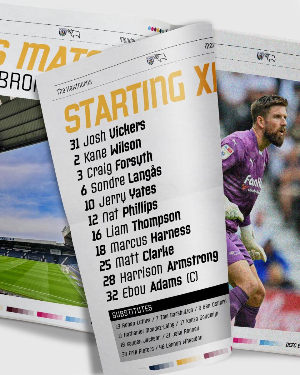 A graphic displaying Derby's starting XI against Albion