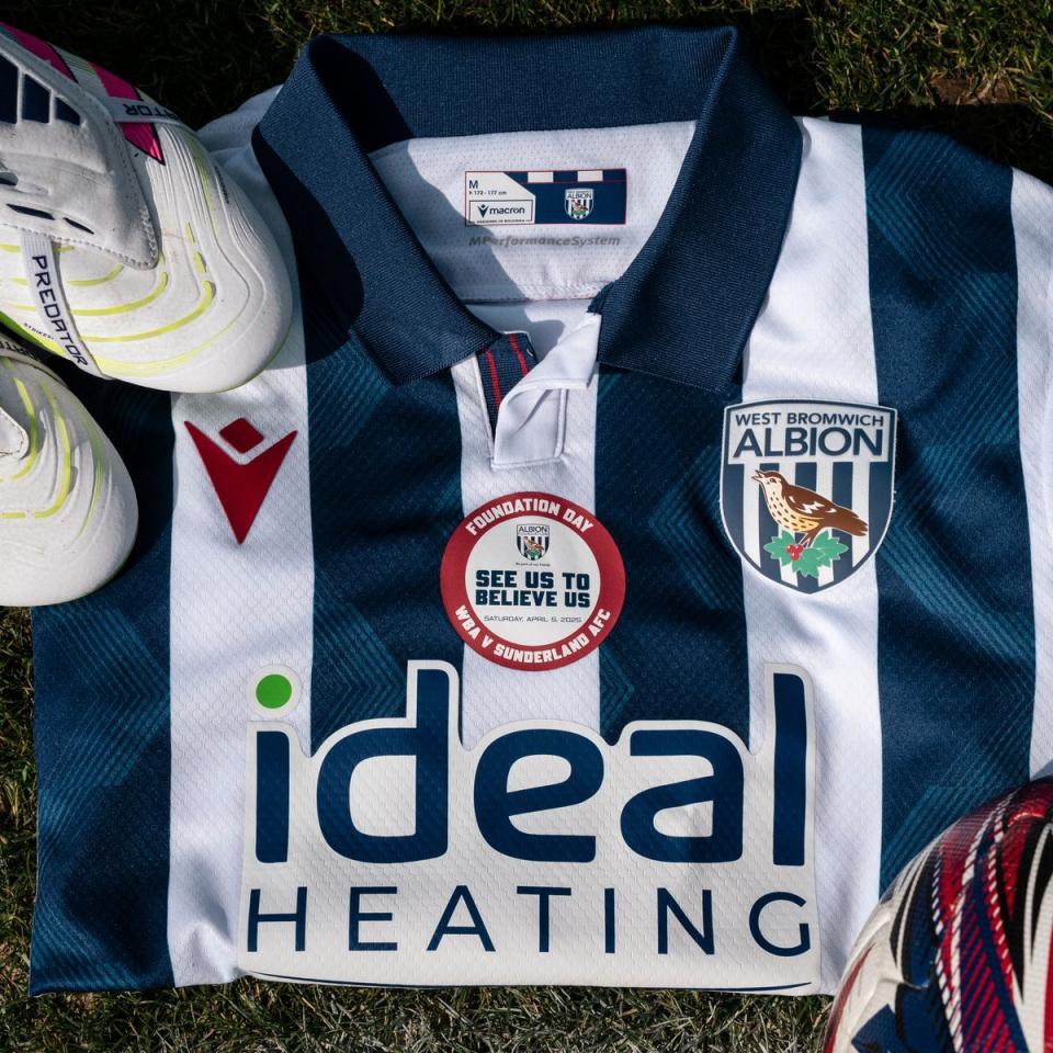 An image showing Albion's home shirt with the Foundation Day badge