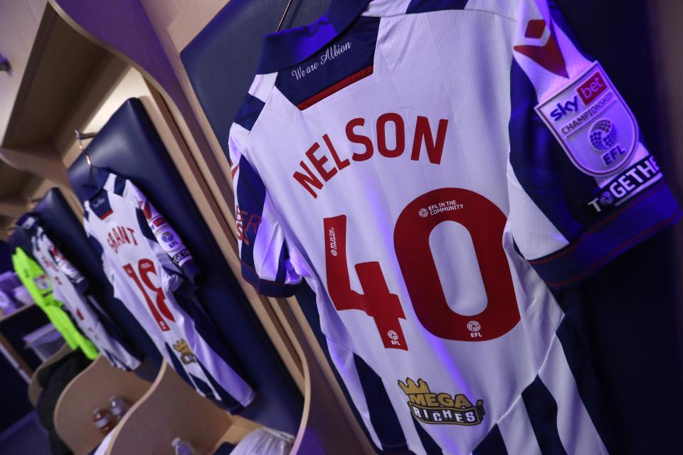A photo of Albion u21 defender Deago Nelson's shirt in the first team dressing room at The Hawthorns 