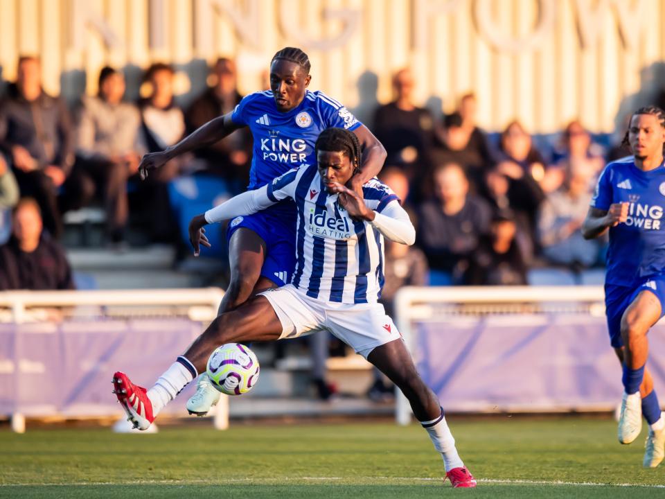 A photo of u21 defender Mo Diomande in action v Leicester