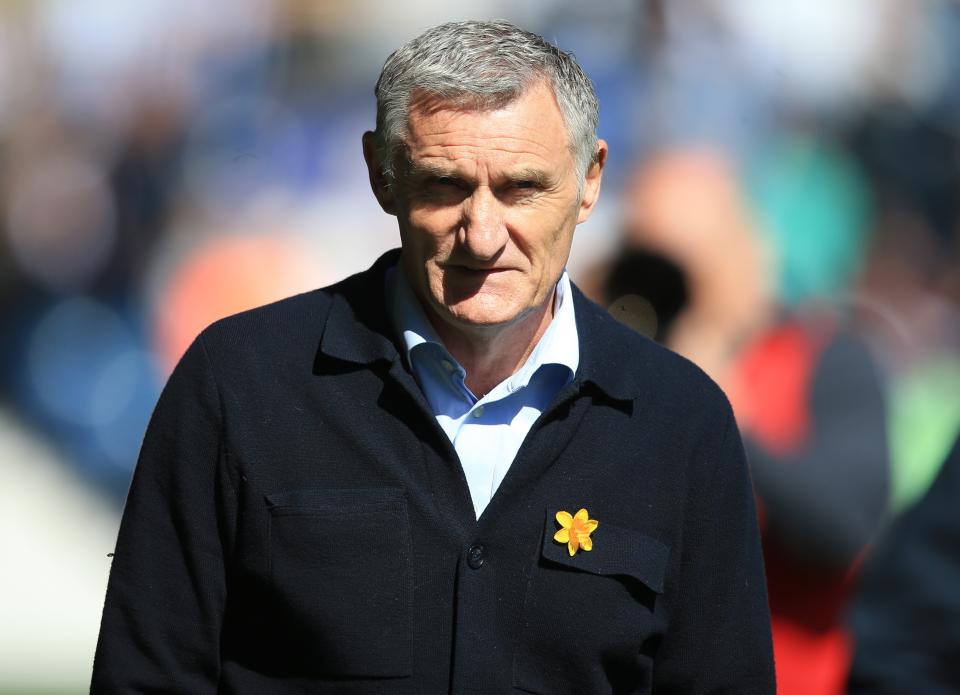 Tony Mowbray looking at a camera in the sunlight at a game 