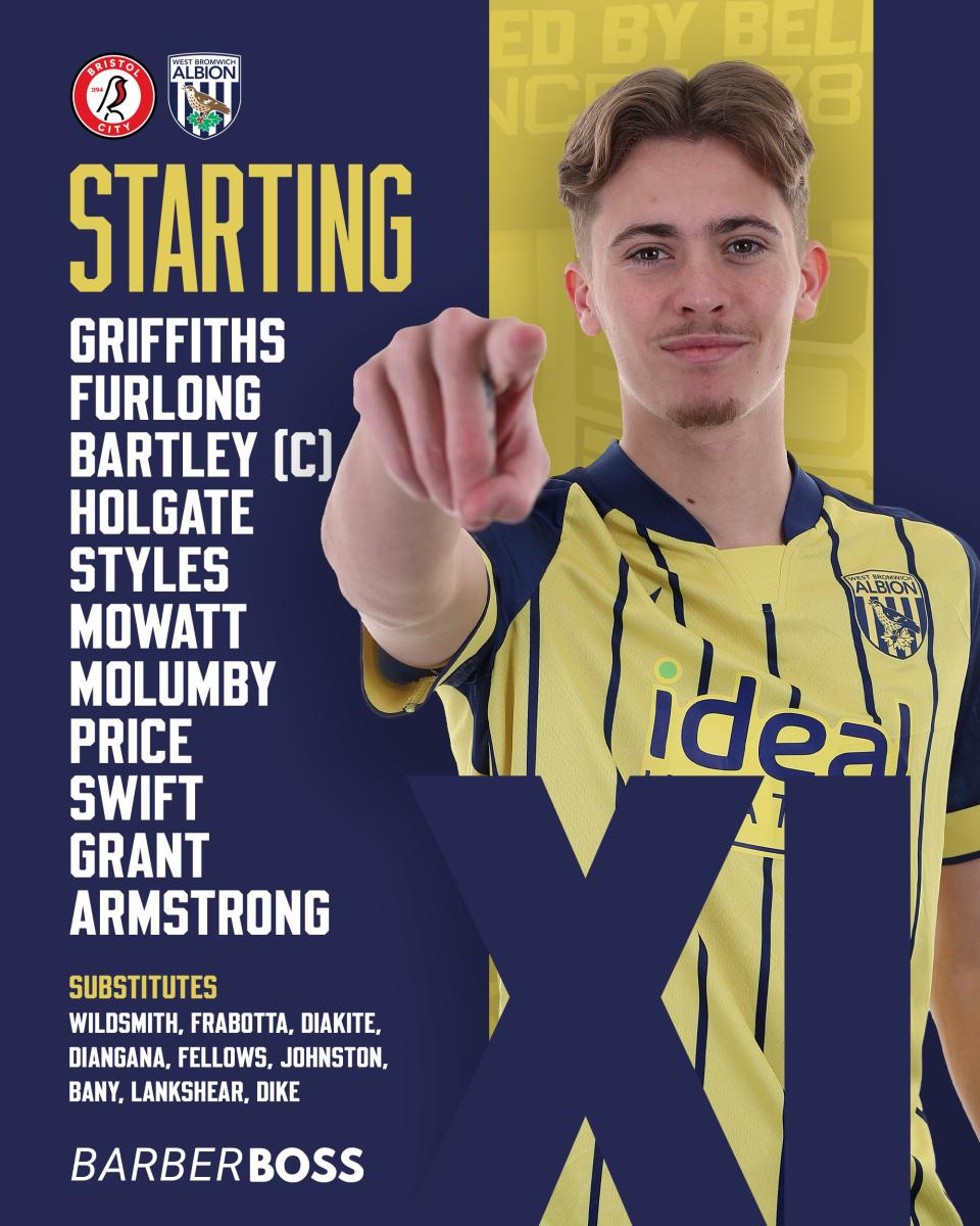 A graphic displaying Albion's starting XI against Bristol City
