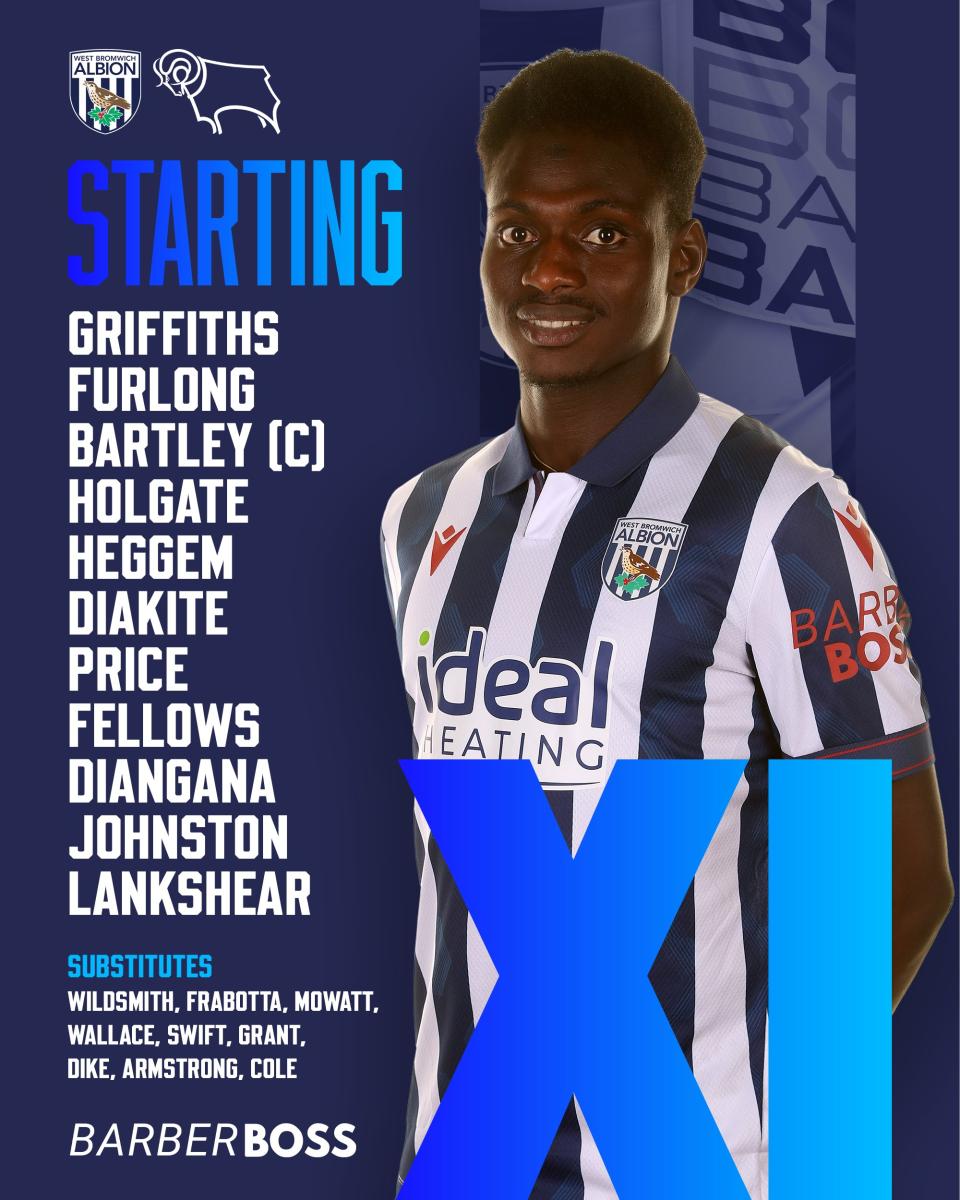 A graphic displaying Albion's starting XI against Derby