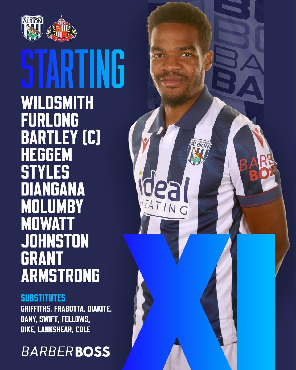 A graphic displaying Albion's starting XI against Sunderland