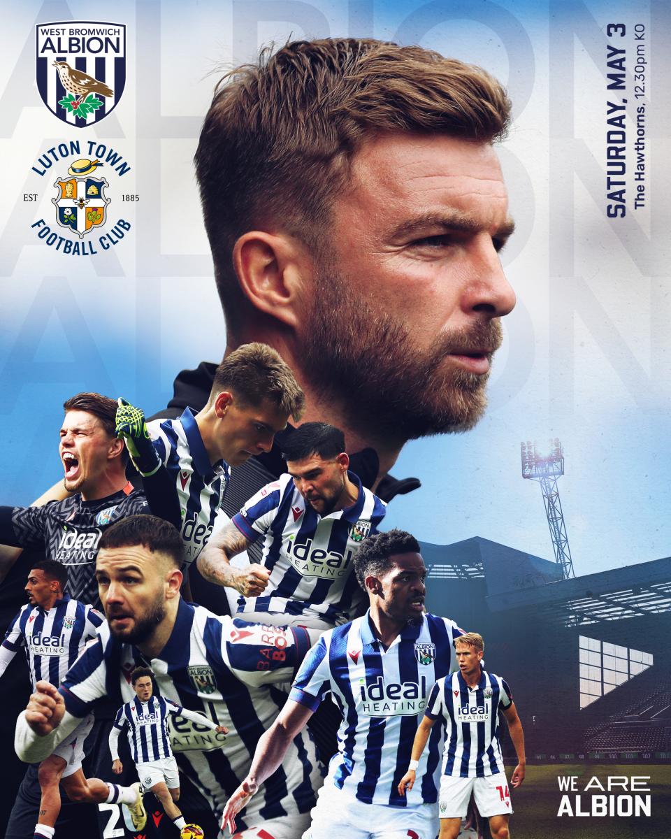 A matchday graphic for Albion's game against Luton, featuring James Morrison and the Baggies squad