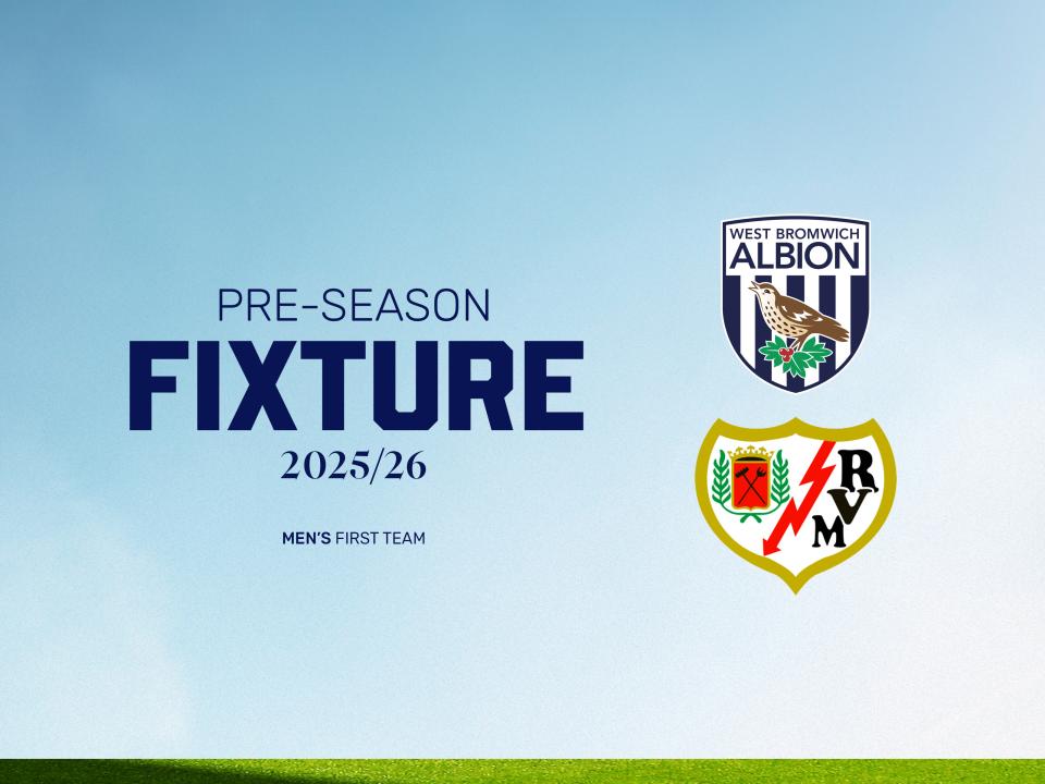 A pre-season graphic showing the badges of Albion and Rayo Vallecano