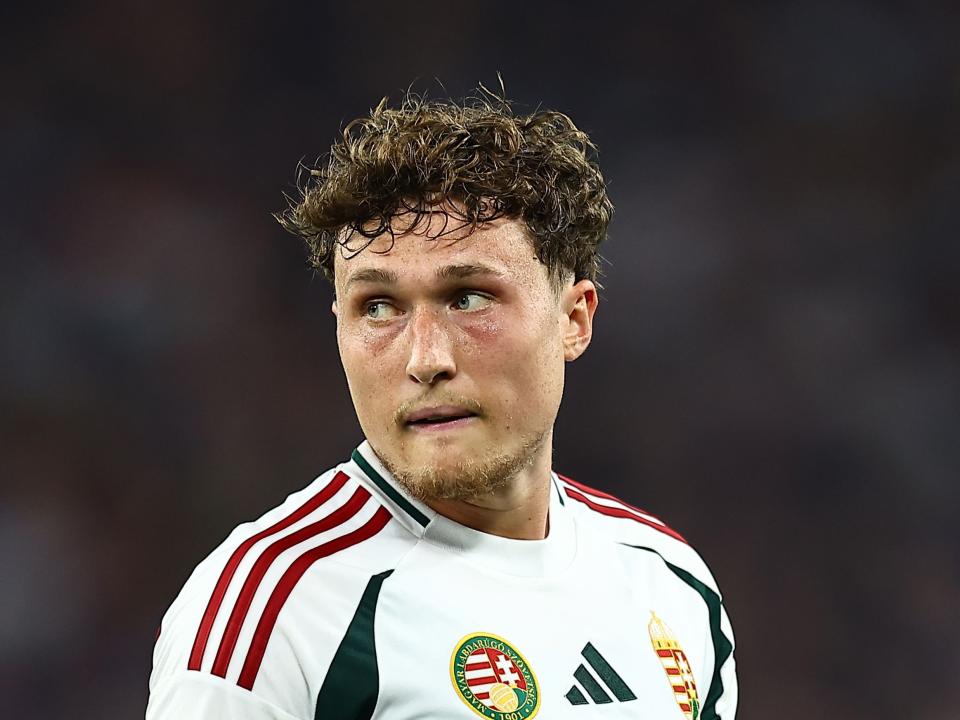 A photo of Alboion full-back Callum Styles wearing Hungary's white International away kit