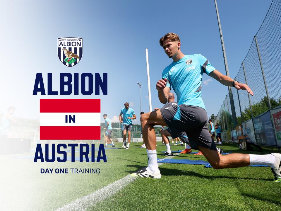 A photo graphic showing Isaac Price and a 'Albion in Austria' training graphic leading to a video of Albion's session