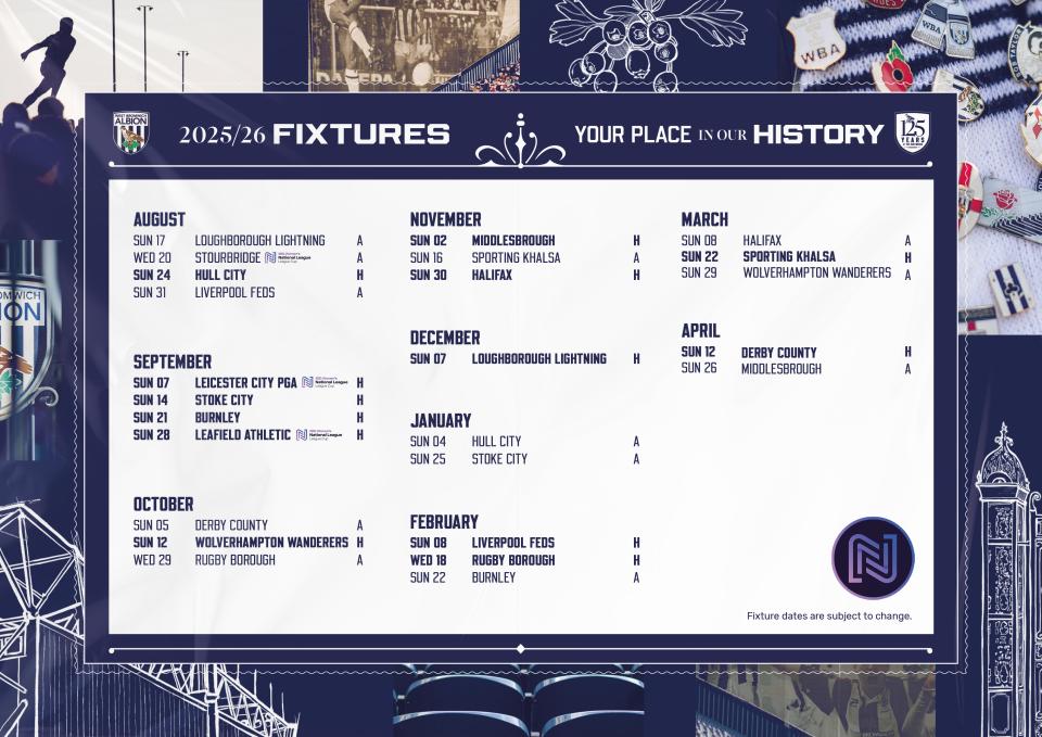 Albion Women's 2025/26 fixtures